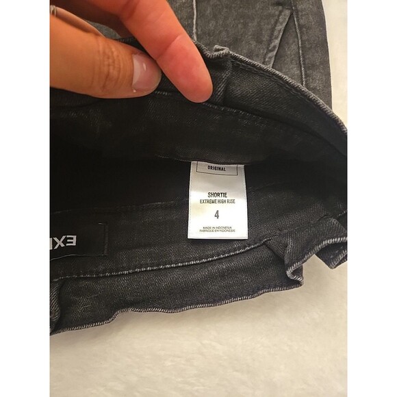 Express Shortie Extreme High Rise Womens Shorts Sz 4 Black Belted Waist Stretch - Picture 9 of 13